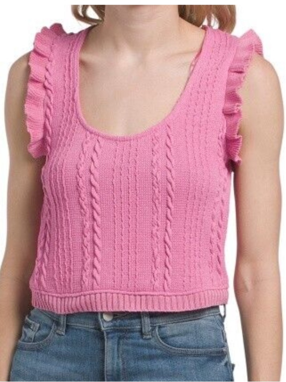 Zara Pink Cable-Knit Ruffle Sleeve Tank